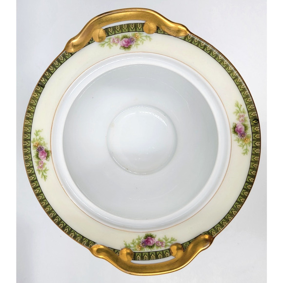 P. B. Charm Footed Sugar Bowl Japan Floral Scroll Gold Green Trim 1950 -1960s - Picture 7 of 9